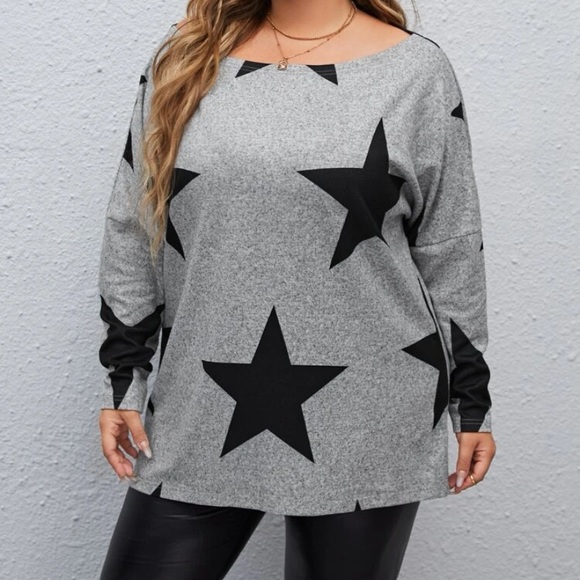 Emery rose plus size star print drop shoulder Tee gray - Picture 5 of 5
